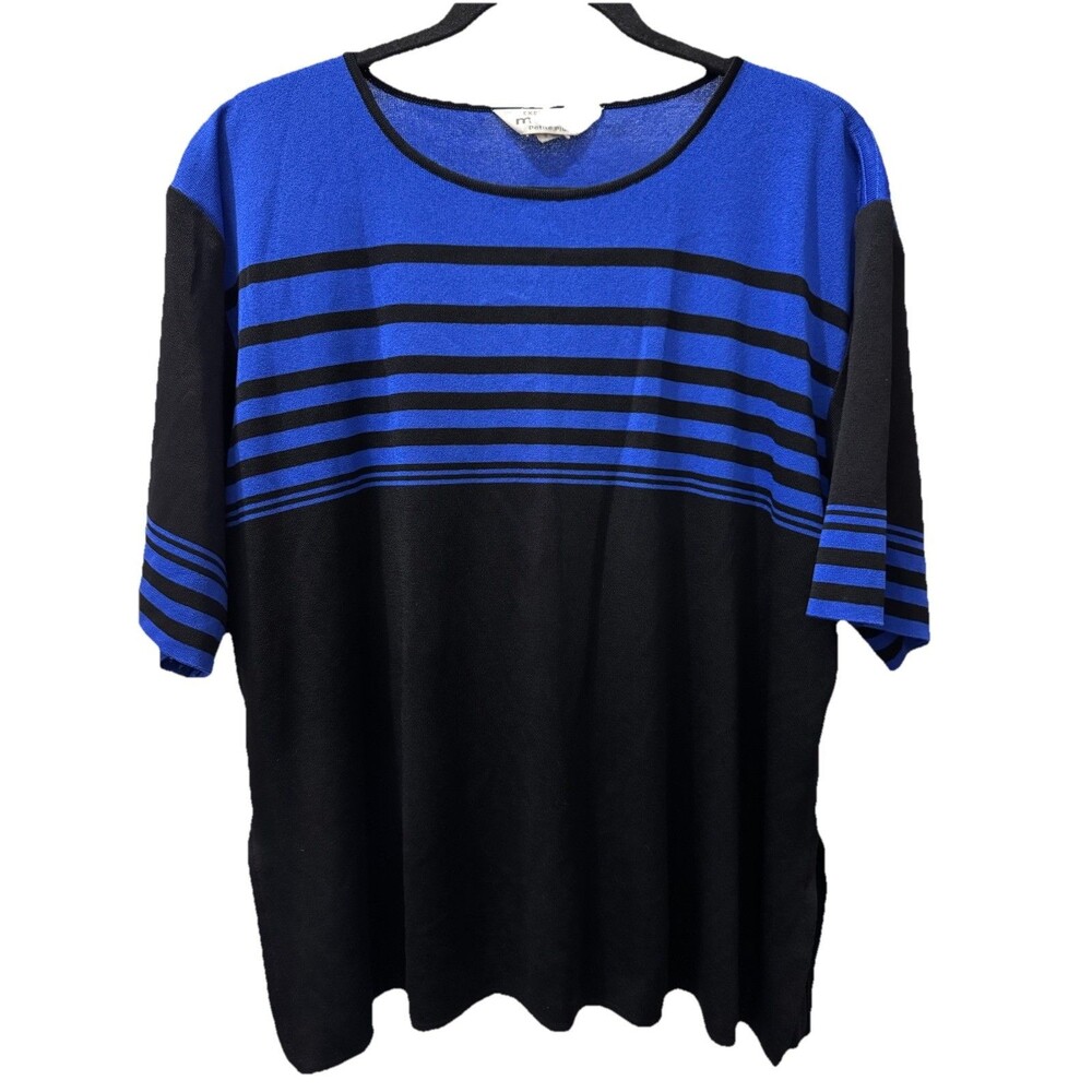 Exclusively Misook Black & Purple Stripe Short Sleeve Acrylic Knit Top 3X Petite